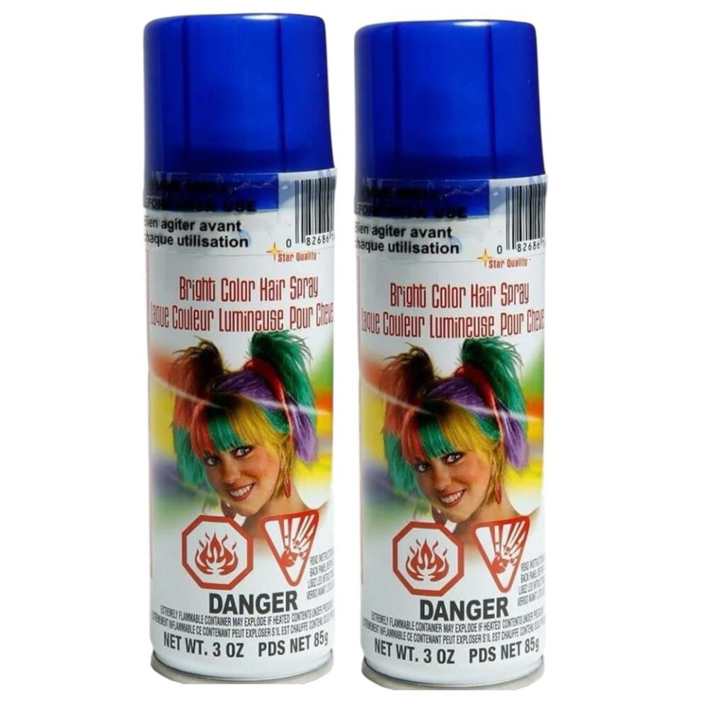 2 Rubie's Halloween Costume BLUE Bright Color Hair Spray Star Quality 2 Oz. Each